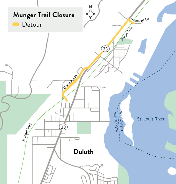 Detour map of the Munger Trail