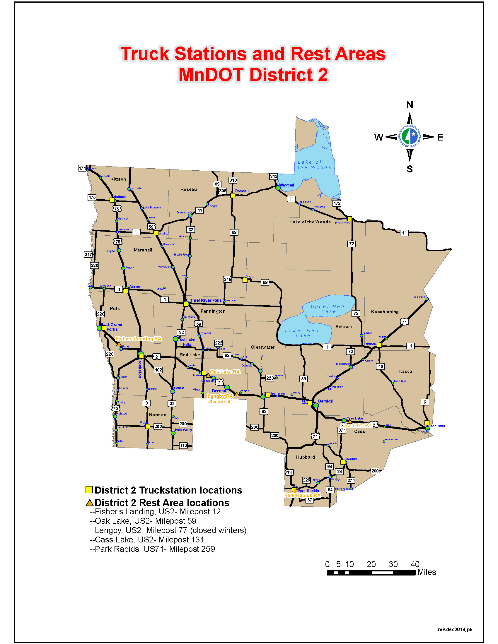 Map of MnDOT District 2, covering Northwest Minnesota.