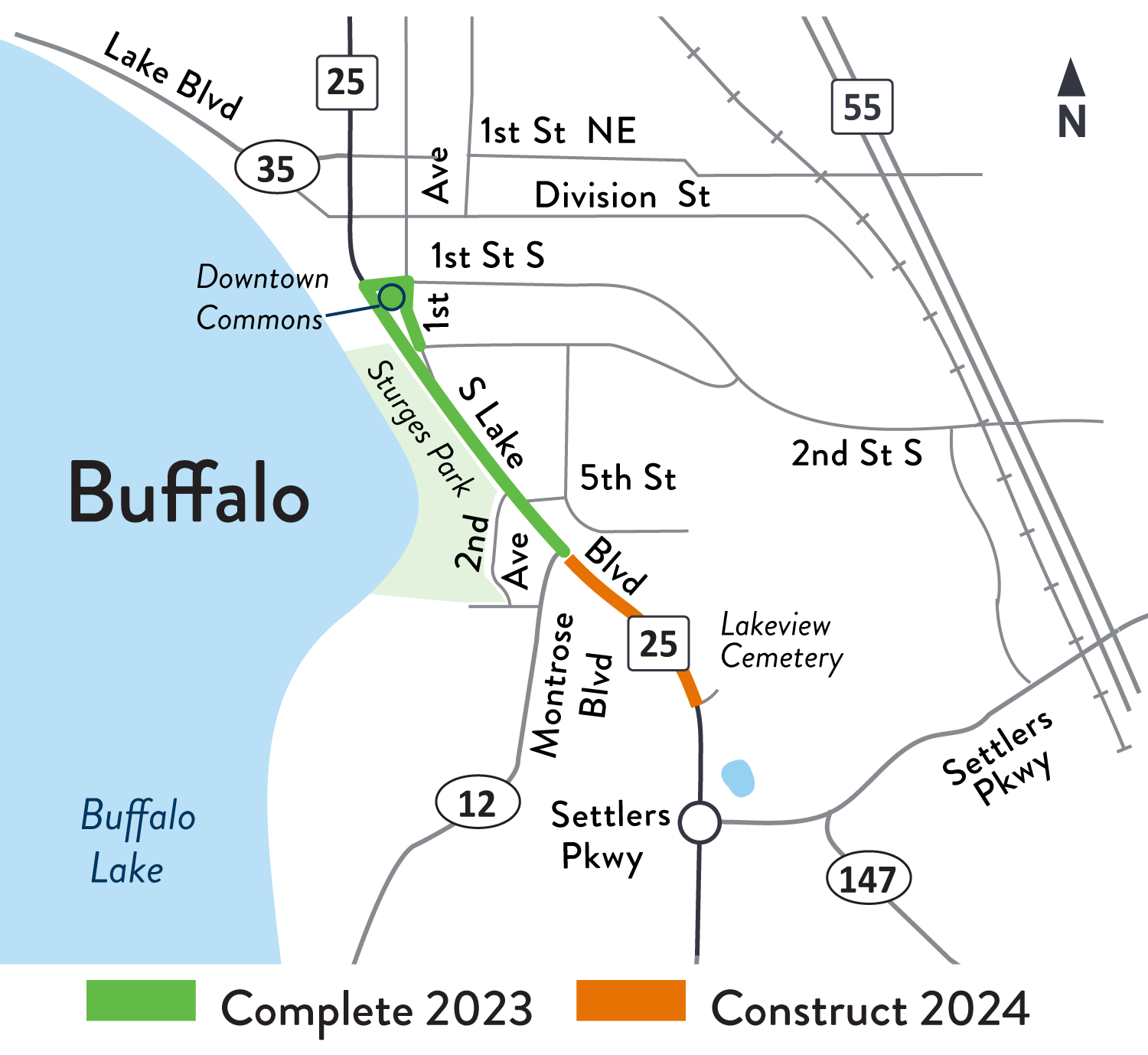 Hwy 25 detour map in Buffalo