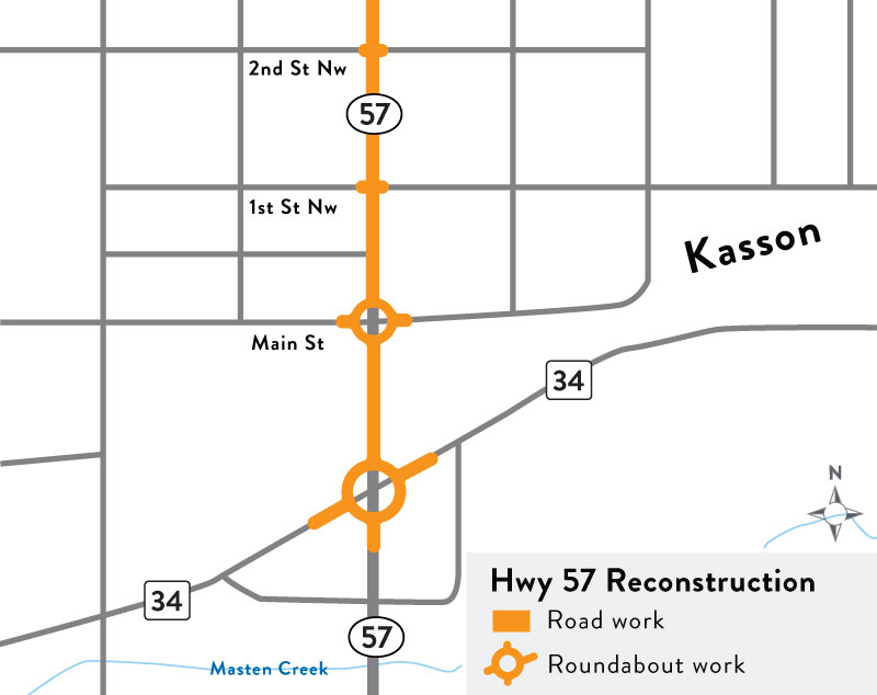 Highway 57 Reconstruction Map close up with details