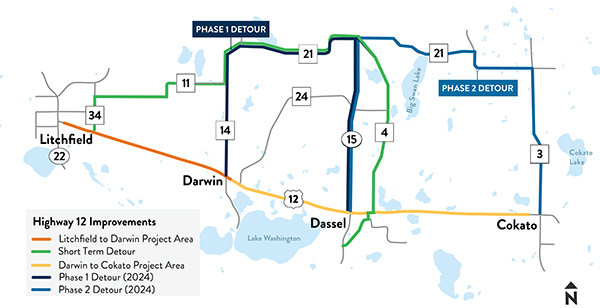 Map of Hwy 12 project with detour