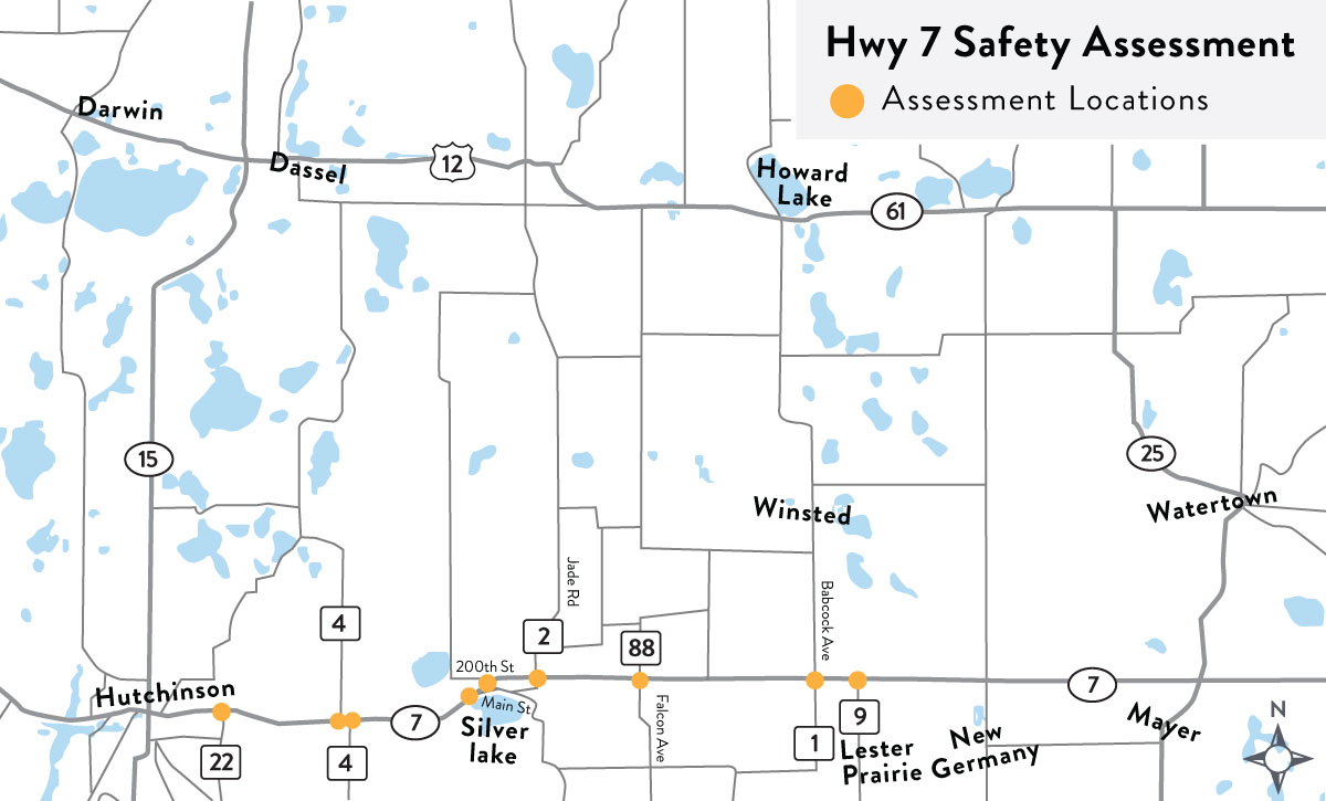 map of intersections along Hwy 7 included in safety study