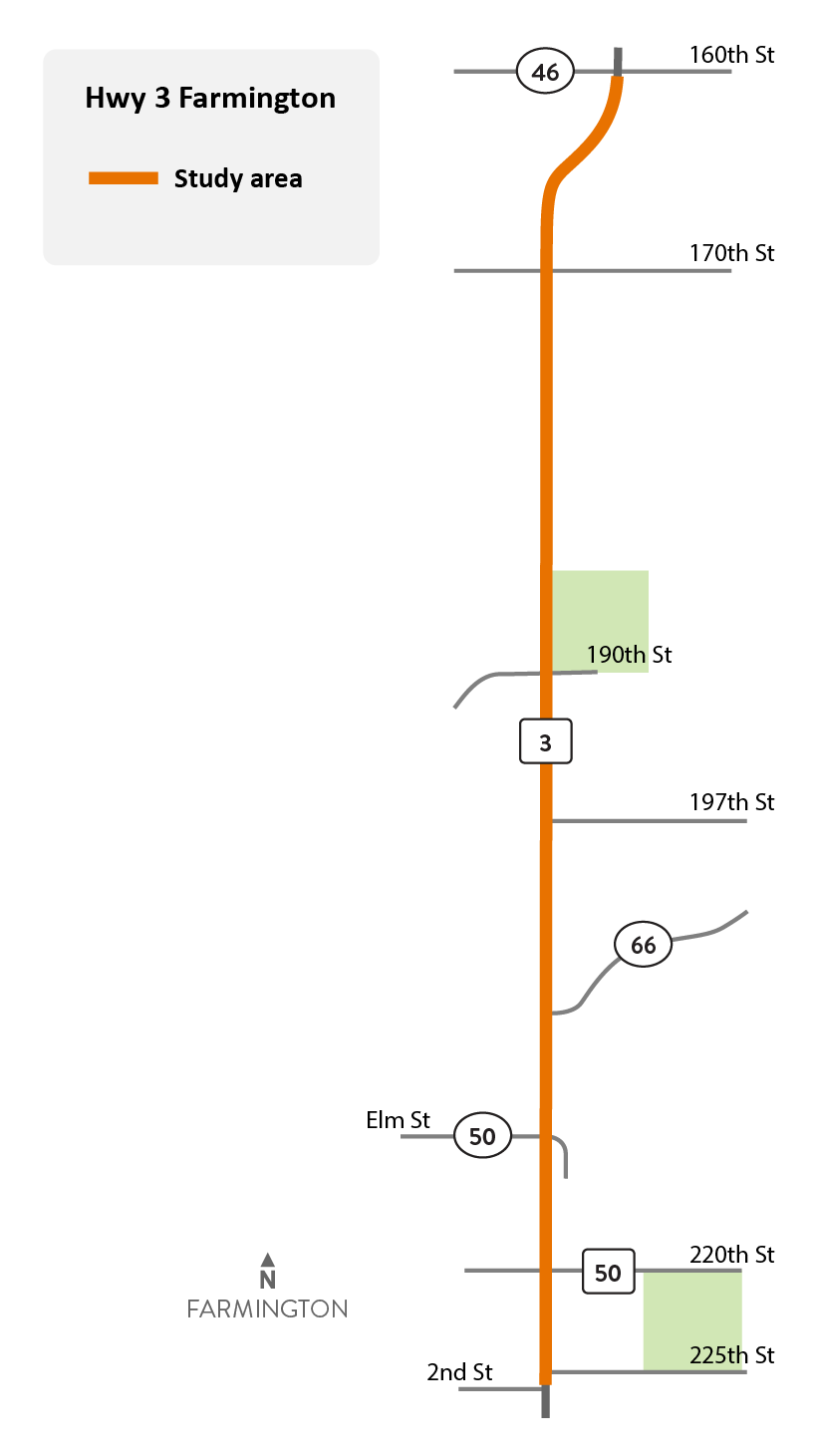 Highway 3 project area map from Rosemount to Farmington