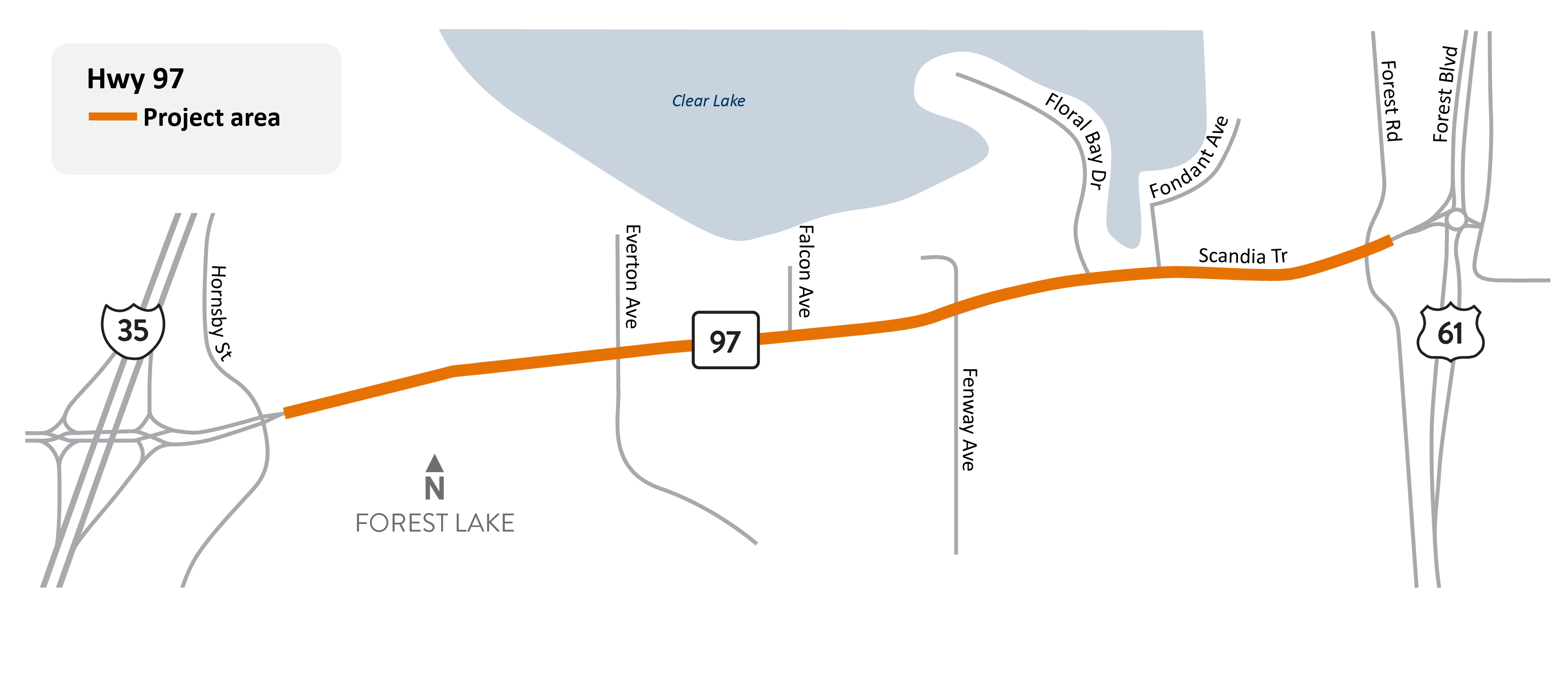 Highway 97 in Forest Lake project area map.