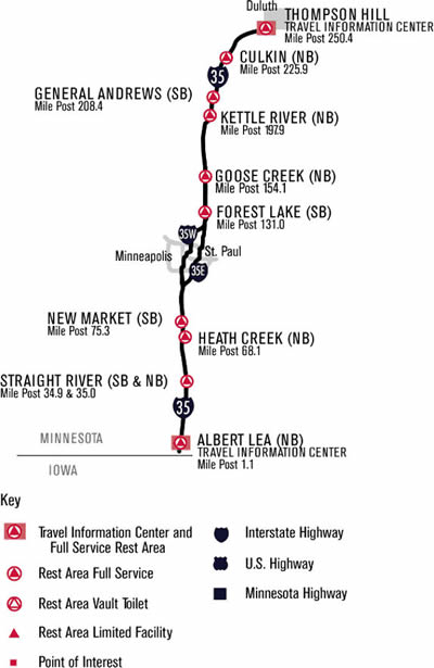 image of rest area locations along interstate 35